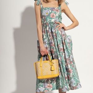 Tory Burch Tie-Shoulder Green Floral Print Dress - Size XL